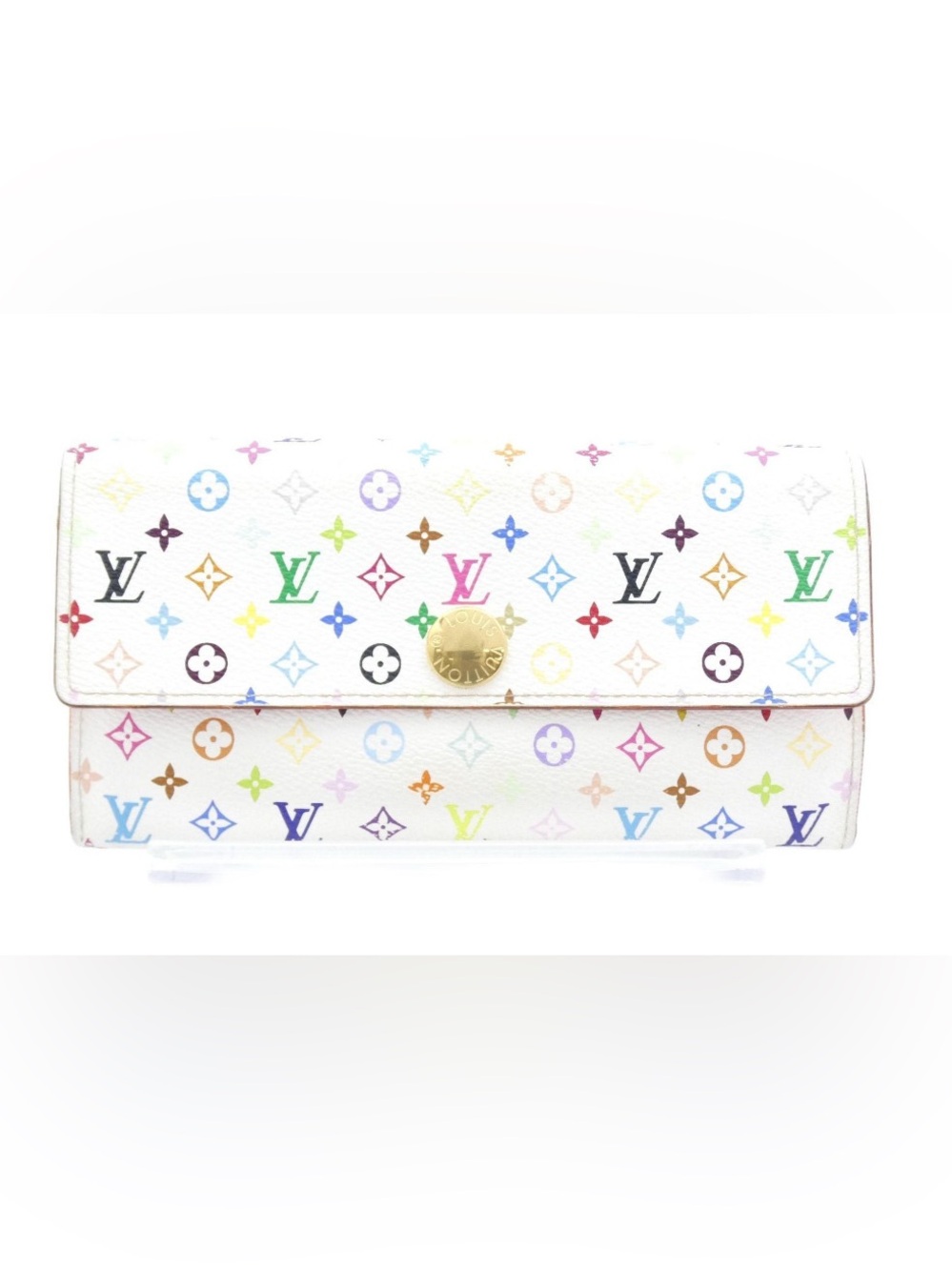 🤍 Louis Vuitton White Multicolor Monogram Canvas Wallet with Gold Snap